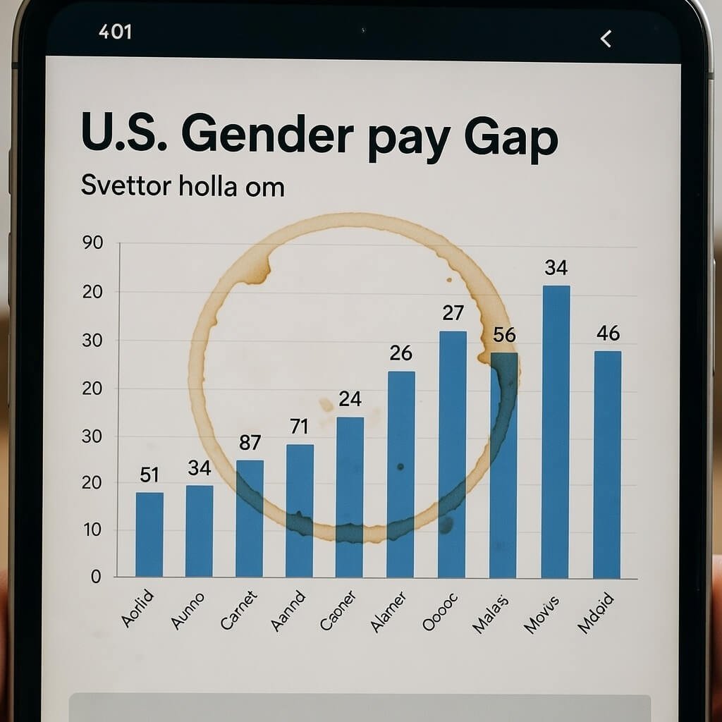 Coffee-stained phone screenshot of U.S. gender pay gap chart